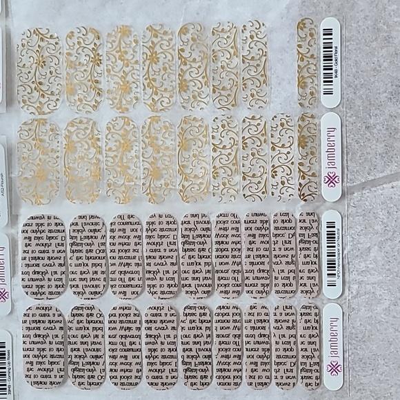 Jamberry Nails - Weekend Waltz, Newspaper on Neutral, Coming up Roses, Gold Flor - Picture 4 of 7